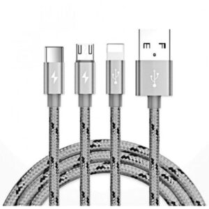 CABLE CARGADOR 3 EN 1 GREY NYLON 120CM