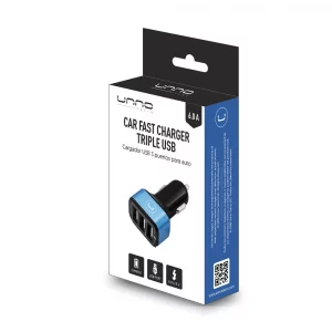 CARGADOR RAPIDO PARA CARRO CON 3 PUERTOS USB UNNO TEKNO